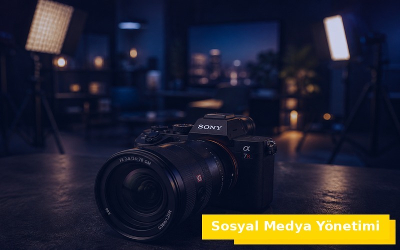 Kamera temalı sosyal medya yönetimi ve içerik üretimi görseli